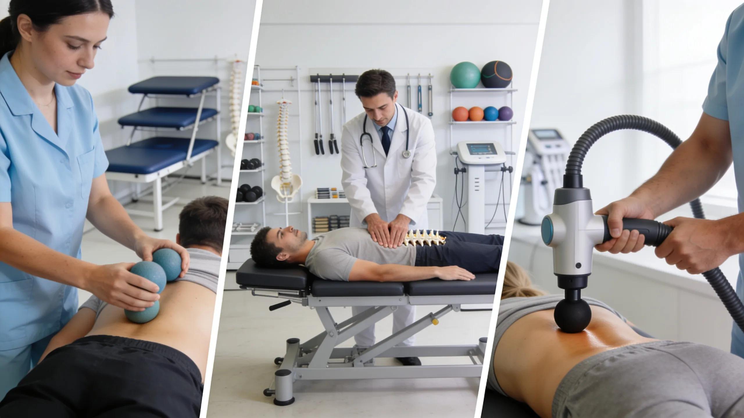 Chiropractic tools and techniques for sciatica treatment in a modern clinic, showcasing diverse care options